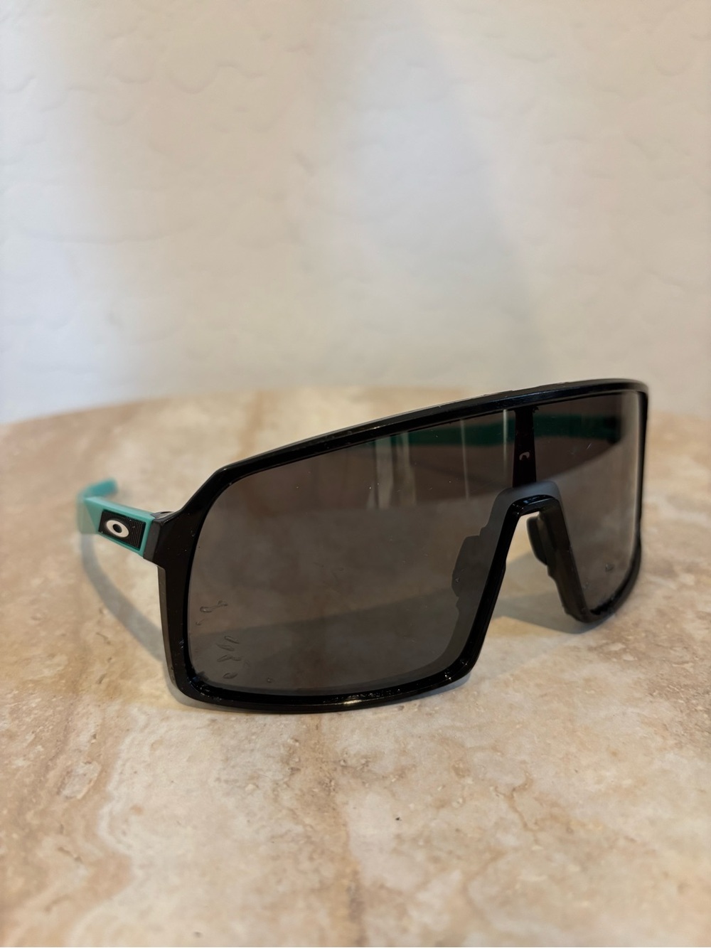 Oakley Sutro Oversized Shield Sunglasses in Black with Teal Temples